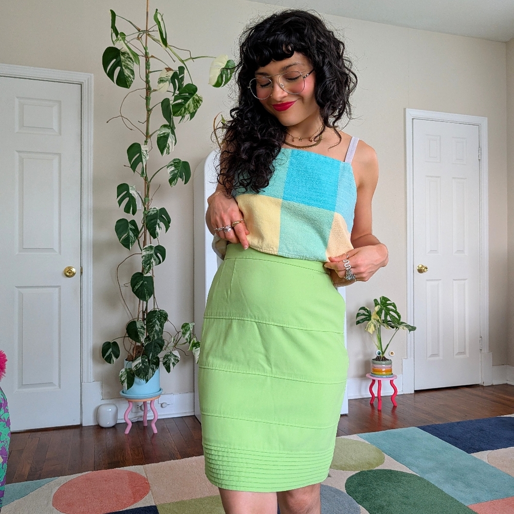 Vintage lime green midi pencil skirt